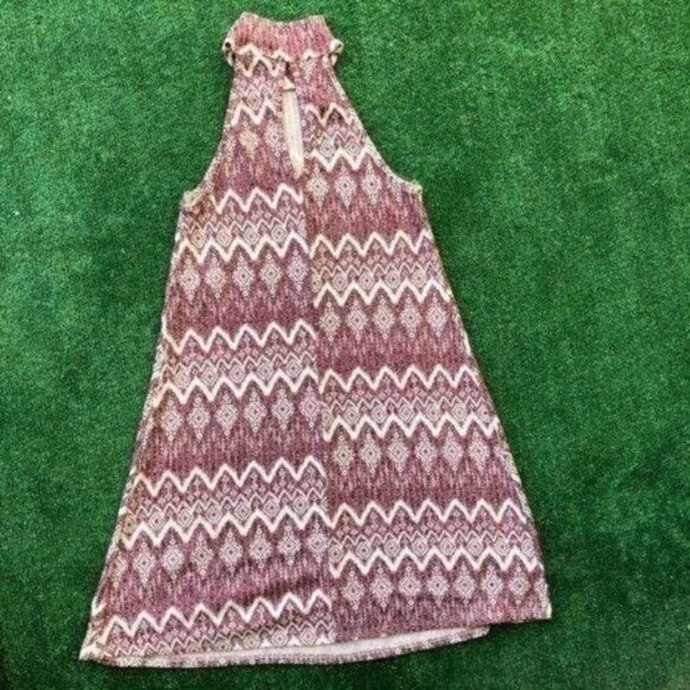 Tribal Print Spring Flowy Mock Neck Dress Casual Summer Outfit Size S - Picture 7 of 7